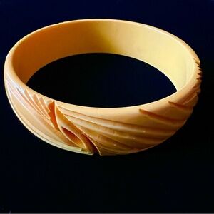Carved Bakelite Yellow Bangle Bracelet Real Vintage Egg Yolk